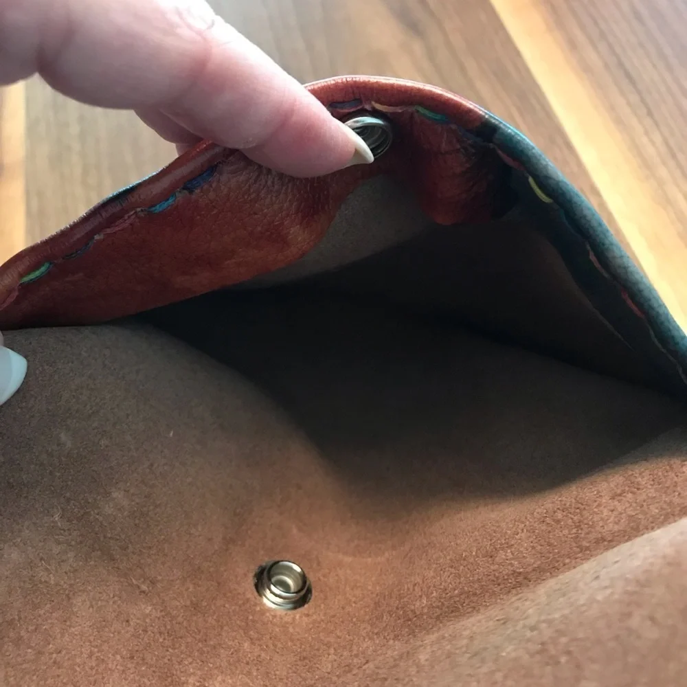 Leathercraft original artwork!Small versatile multi colored envelope clutch. - Picture 4 of 7
